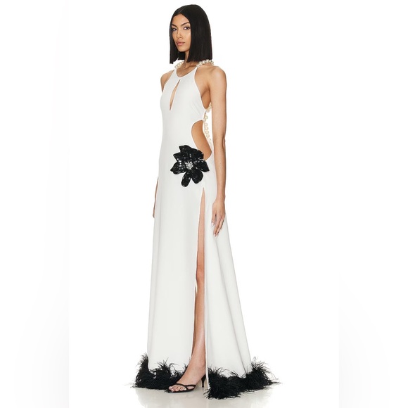 PatBo Halterneck Feather Trim Gown - Picture 3 of 13